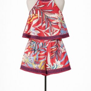 Tropical Print Halter Jumpsuit